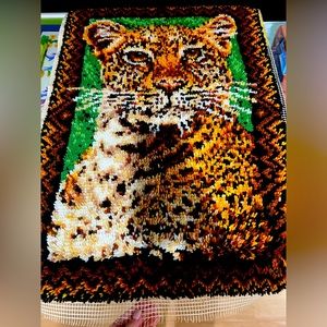 Homemade tiger hook, Art piece or rug in ready to be framed/bound beautiful